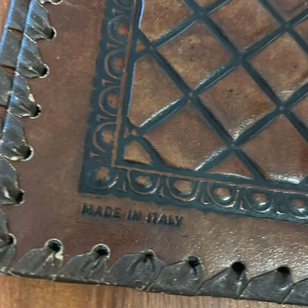 Vintage tooled brown leather lion crest made in Italy book cover